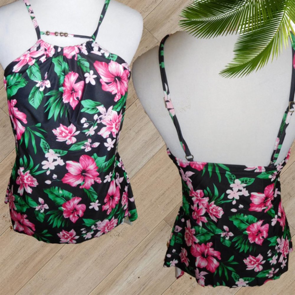 BLACK MULTI COLOR PRINT TWO PIECE SWIMSUIT
